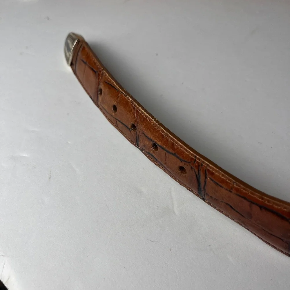 Onyx by Brighton Mens Brown Croc Embossed Leather Belt Silver Hardware Size 38